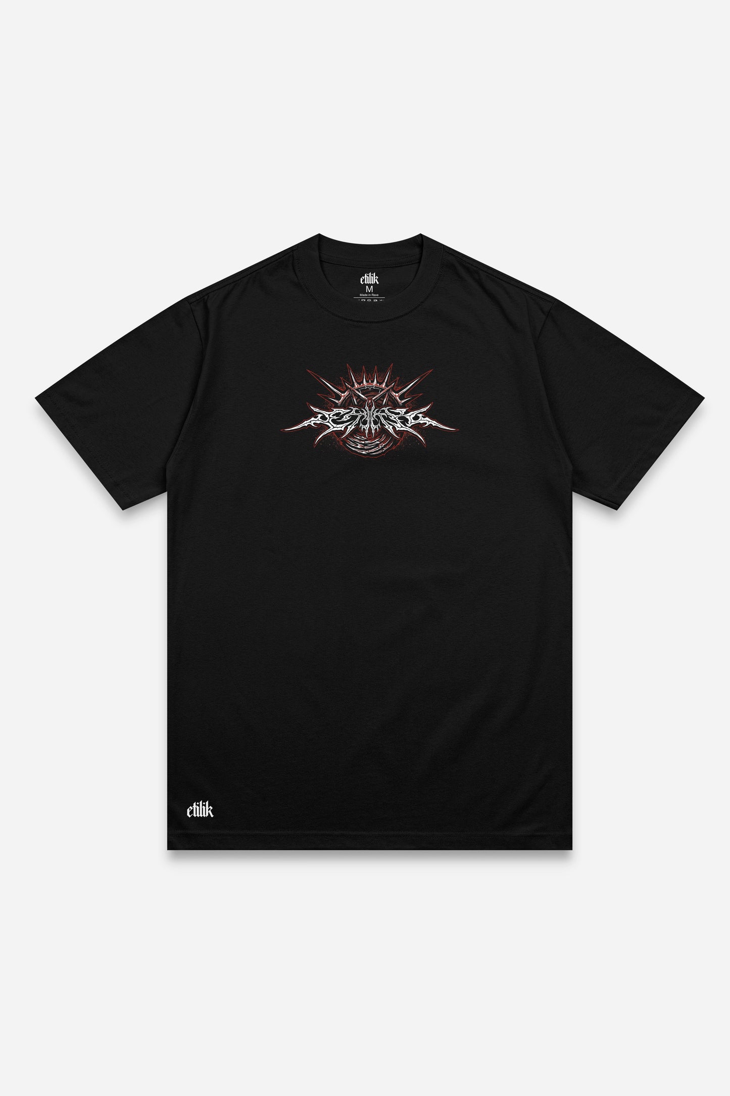 T-shirt 666 red noir régular, face : design tattoo dark art démon occulte, free party, Etilik Wear