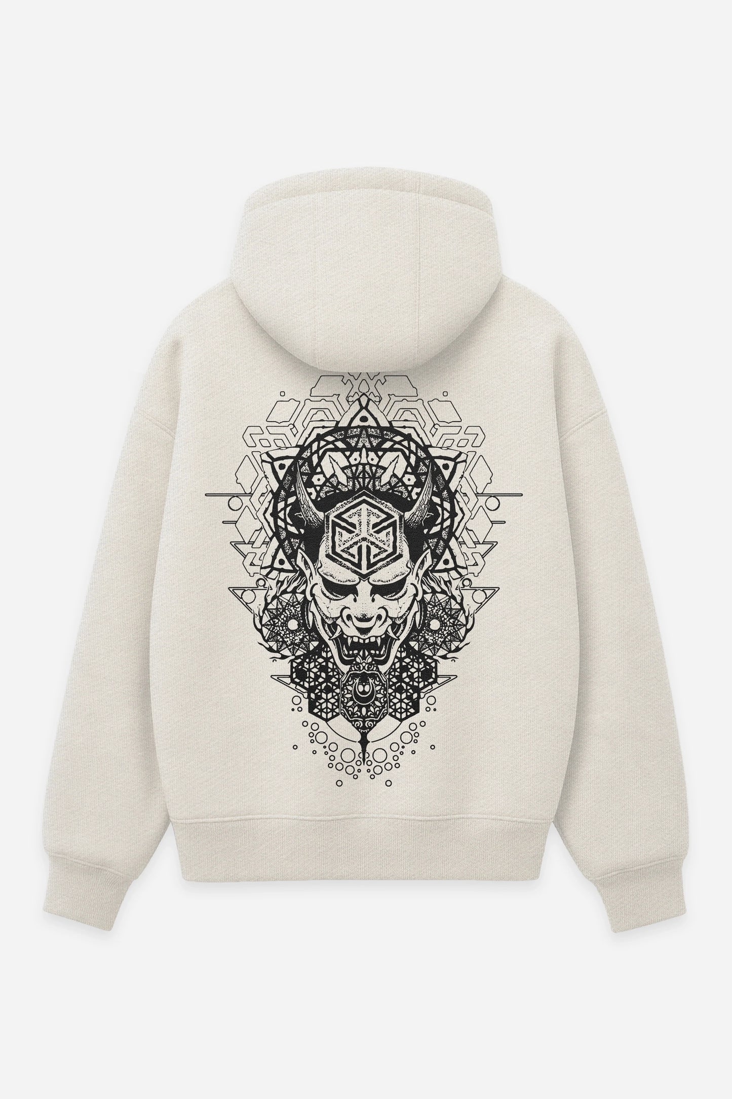 Hoodie Hannyacore vanilla, dos : masque Hannya, design tattoo irezumi hardcore, sweat à capuche Etilik Wear