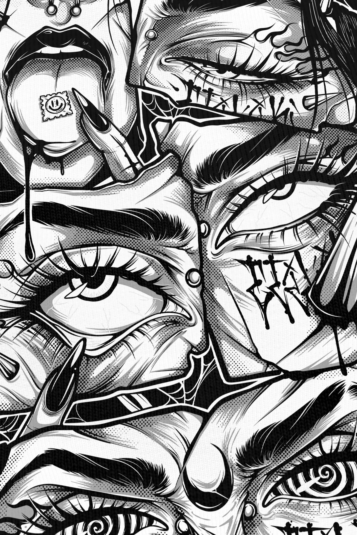 Lysergik Grey noir, zoom sur l'impression du visuel, Etilik Wear