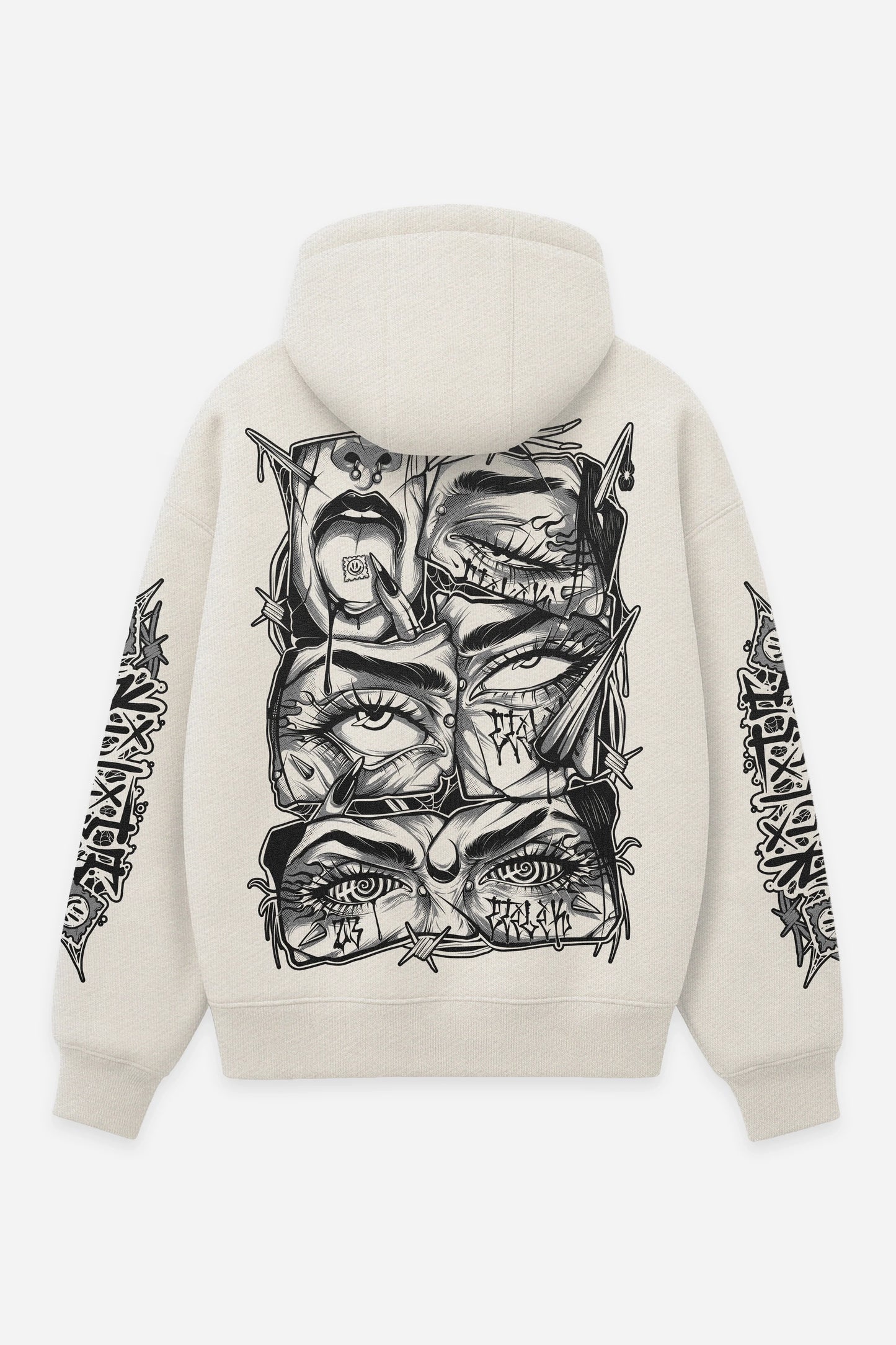 Hoodie Lysergik grey vanilla, dos : design free party acid hypnotique, sweat à capuche Etilik Wear