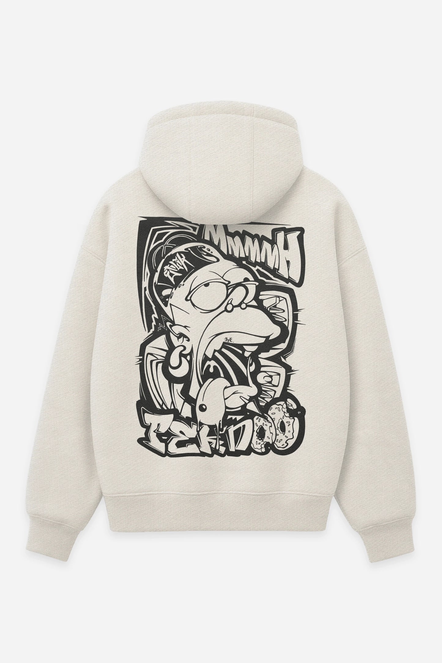 Hoodie Mmmh Tekno vanilla, dos : bootleg de Homer Simpson, détournement tekno, sweat à capuche Etilik Wear