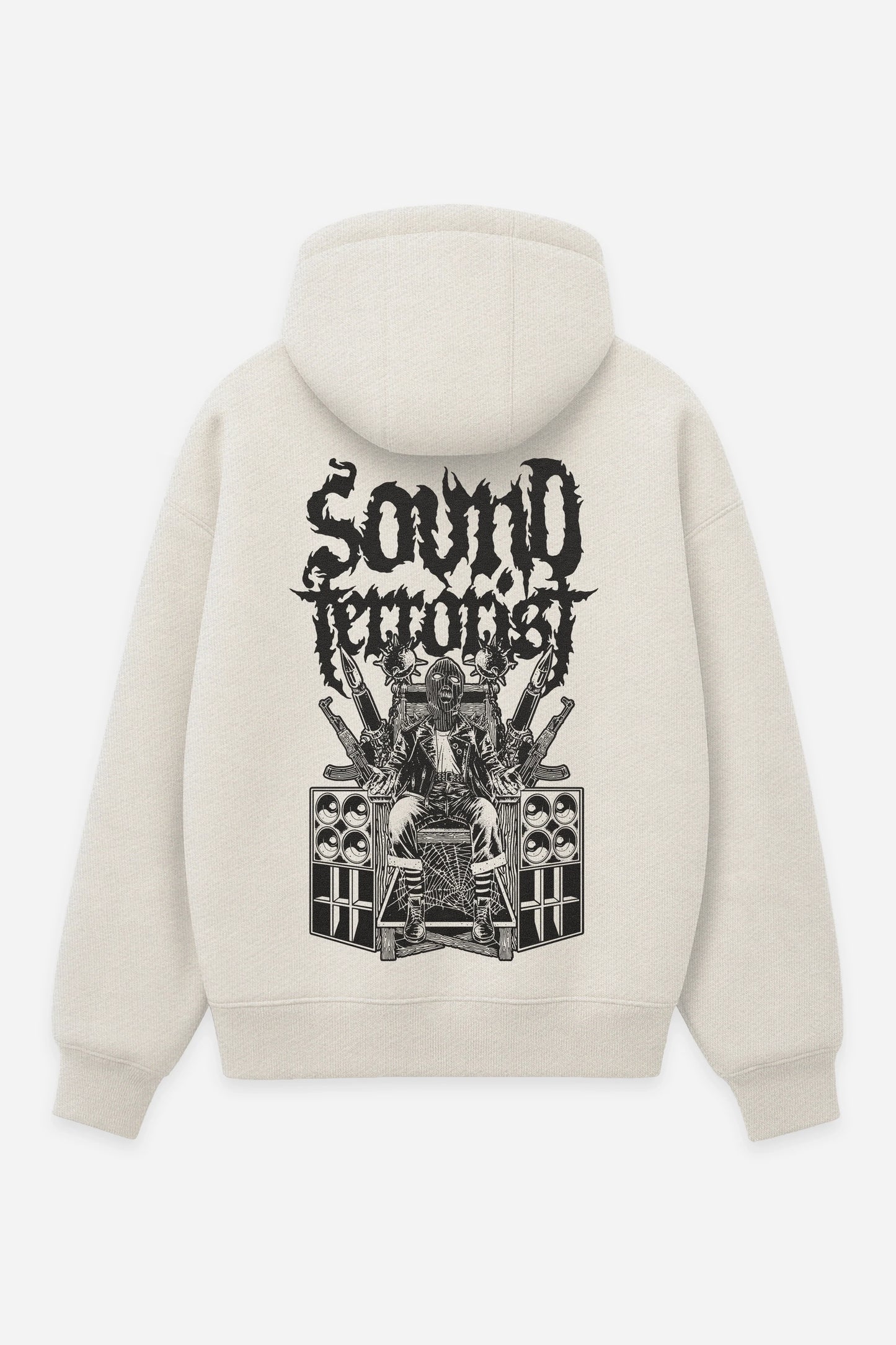 Hoodie Sound Terrorist vanilla, dos : Sound Terrorist par Etilik, design free party, sweat à capuche Etilik Wear