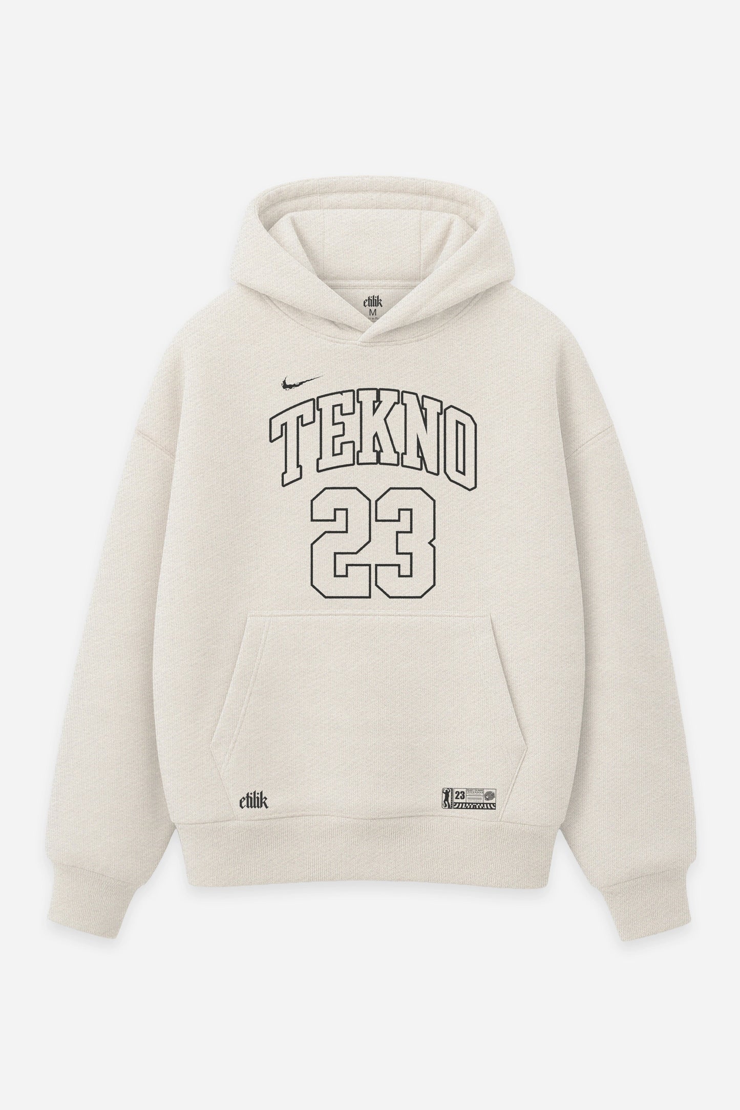 Hoodie 23 Tekno vanilla, face : logo Etilik, design free party teuf tekno, sweat à capuche Etilik Wear