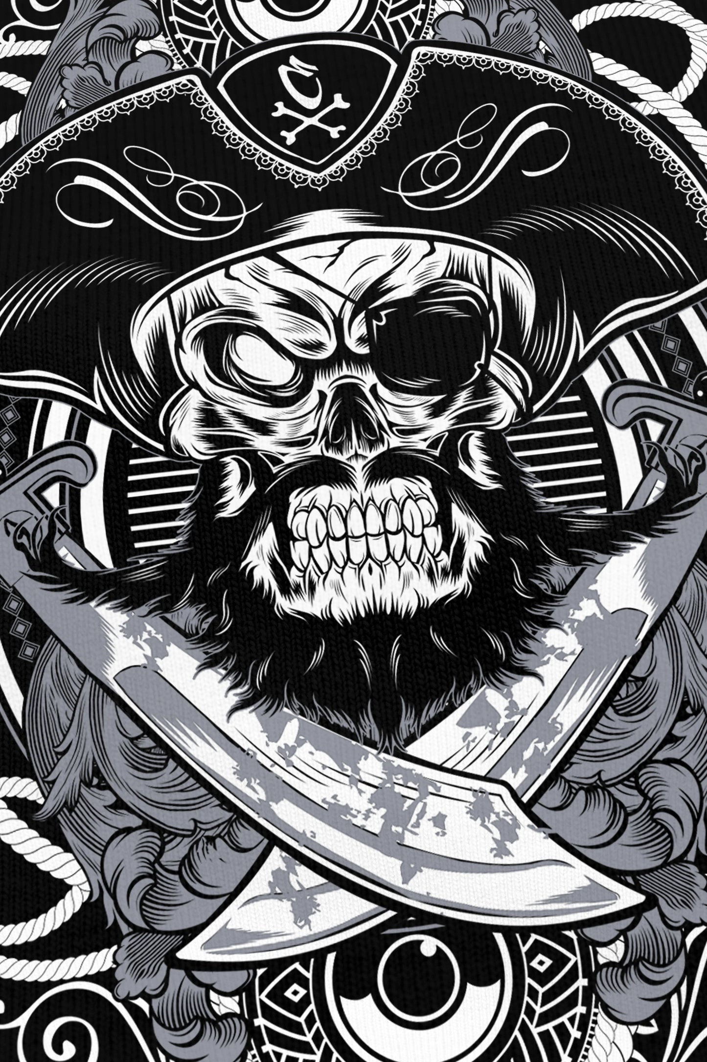Tekno Pirate noir, zoom sur l'impression du visuel, Etilik Wear