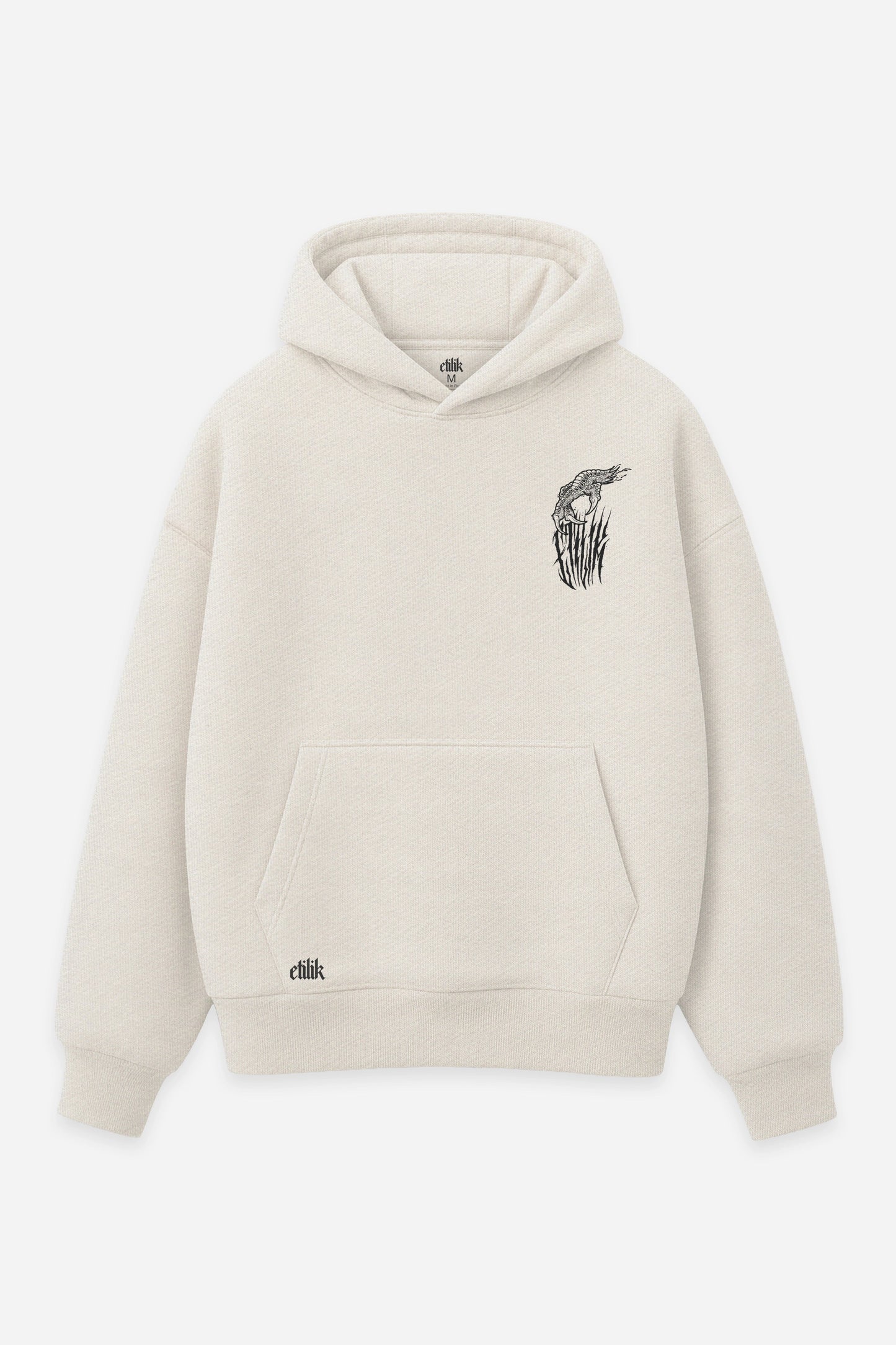 Hoodie The Raving Quest vanilla, face : logo Etilik, design free party rave, sweat à capuche Etilik Wear