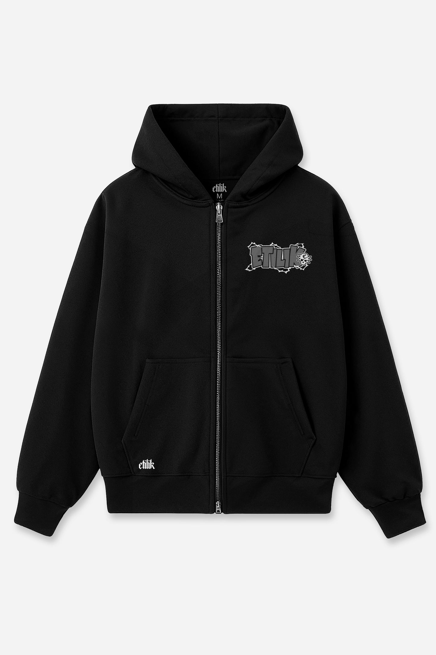 Veste à capuche zippée Vegebass noire, coloris Grey, face : logo Vegebass, Vegeta (Dragon Ball Z), Etilik Wear