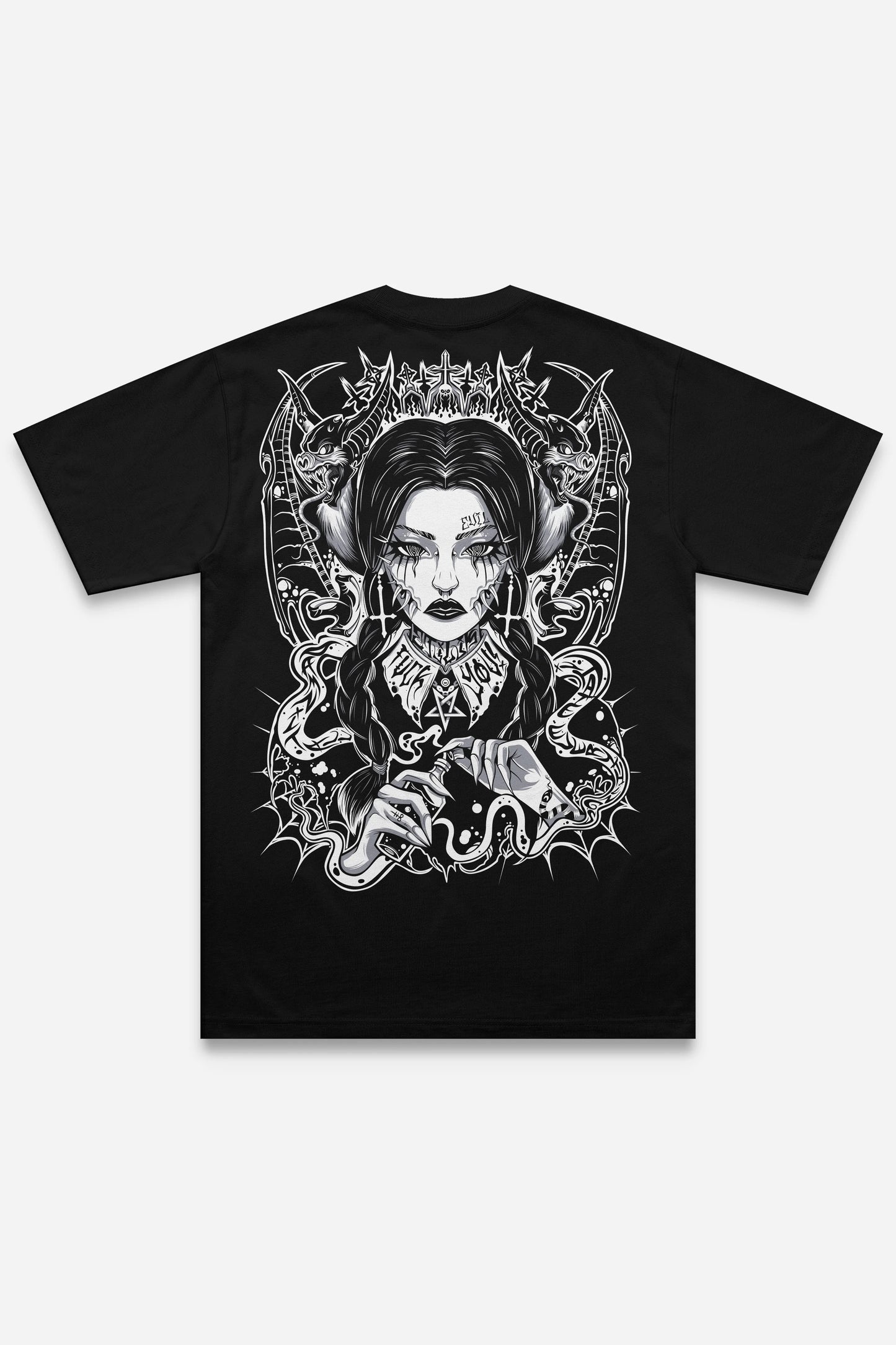 T-shirt Wednesday grey noir régular, dos : bootleg de Wednesday Addams, design pop culture, Etilik Wear