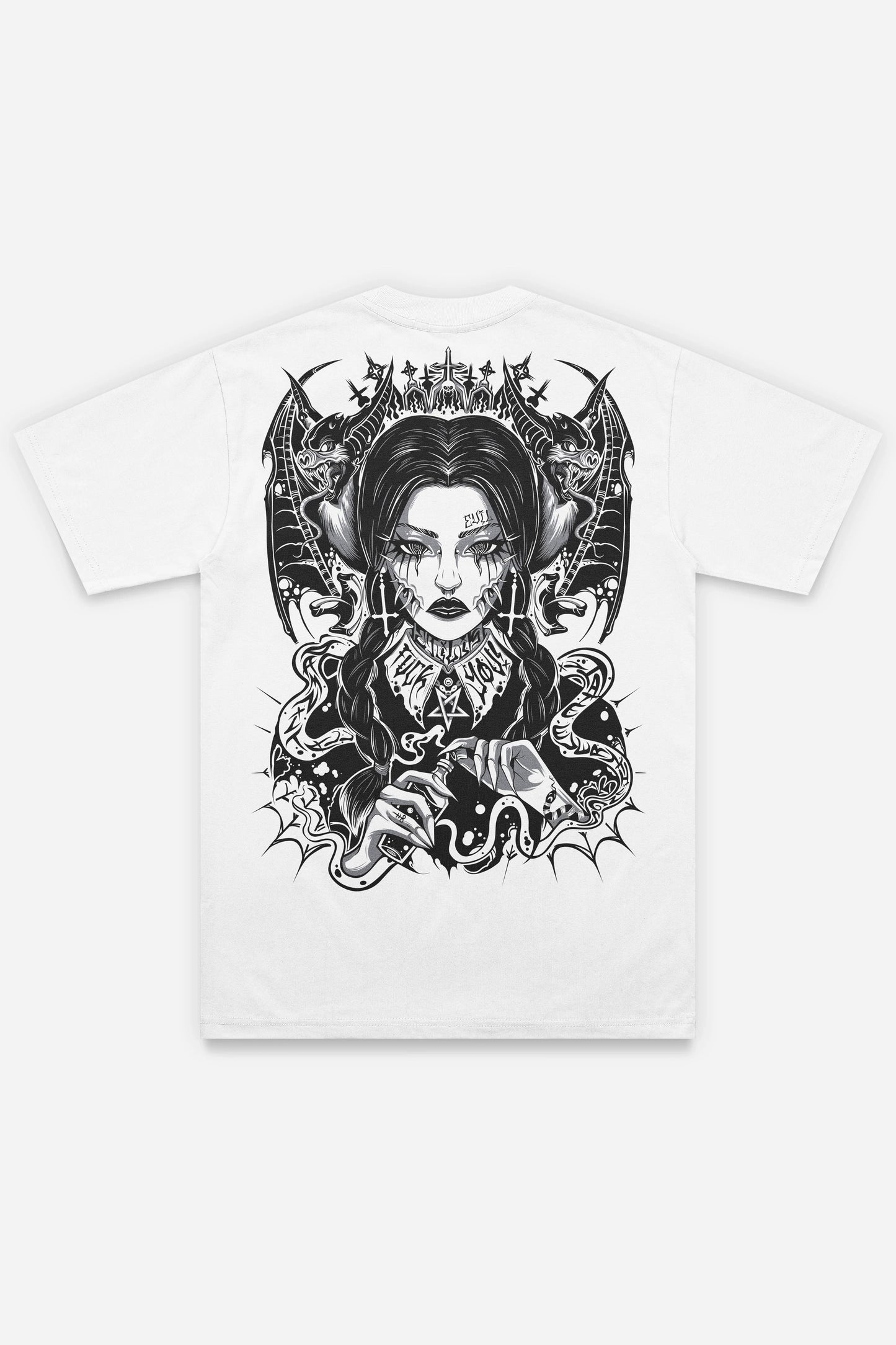 T-shirt Wednesday grey blanc régular, dos : bootleg de Wednesday Addams, design pop culture, Etilik Wear