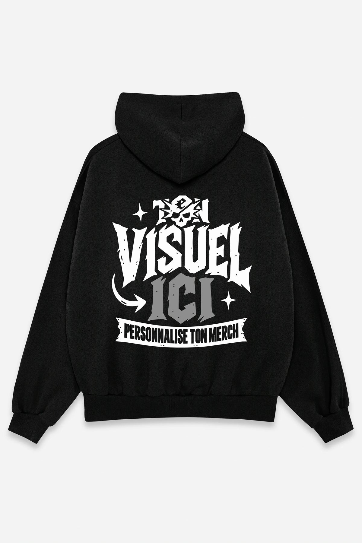 Sweat zippé personnalisé noir, dos, exemple avec un visuel