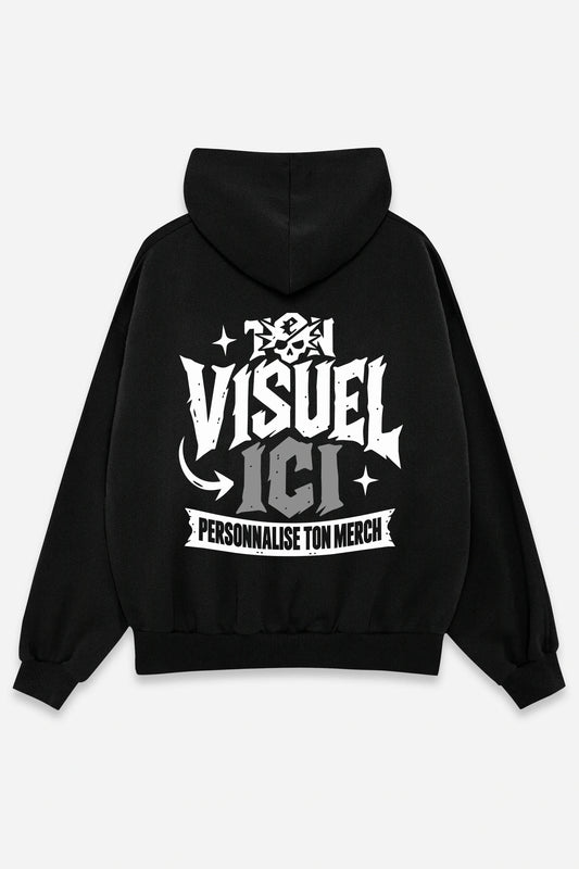 Sweat zippé personnalisé noir, dos, exemple avec un visuel