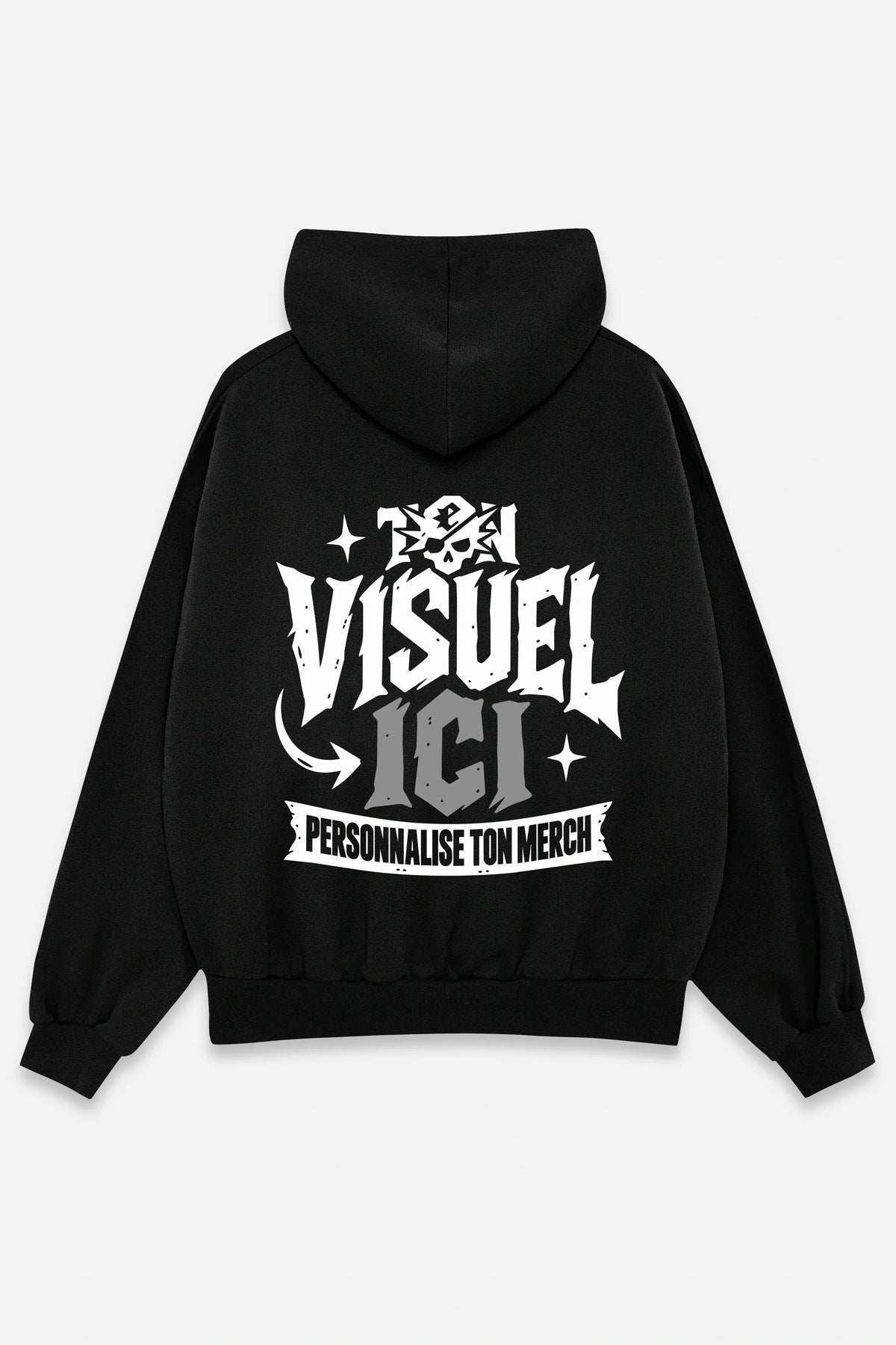 Sweat à capuche personnalisé noir, dos, exemple avec un visuel