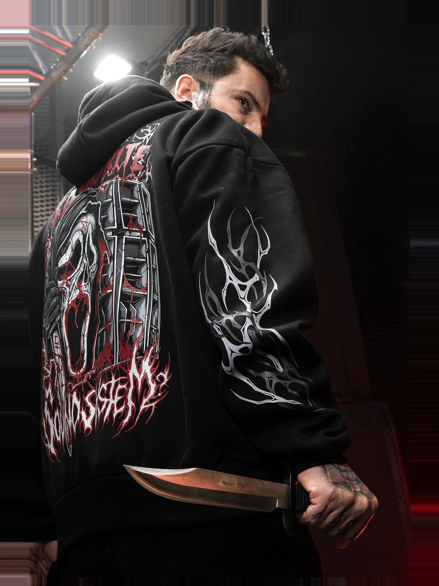 Veste à capuche zippée Sound System v2 noire : bootleg de Ghostface (Scream), sweat à capuche Etilik Wear