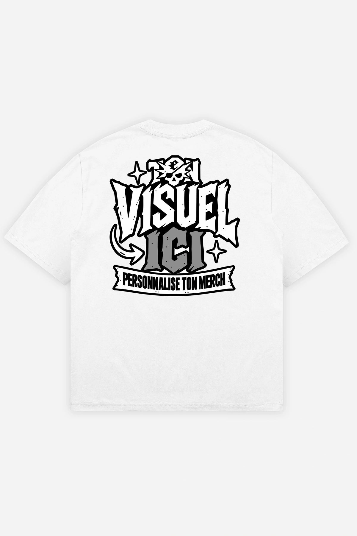 T-shirt oversize personnalisé blanc, dos, exemple avec un visuel