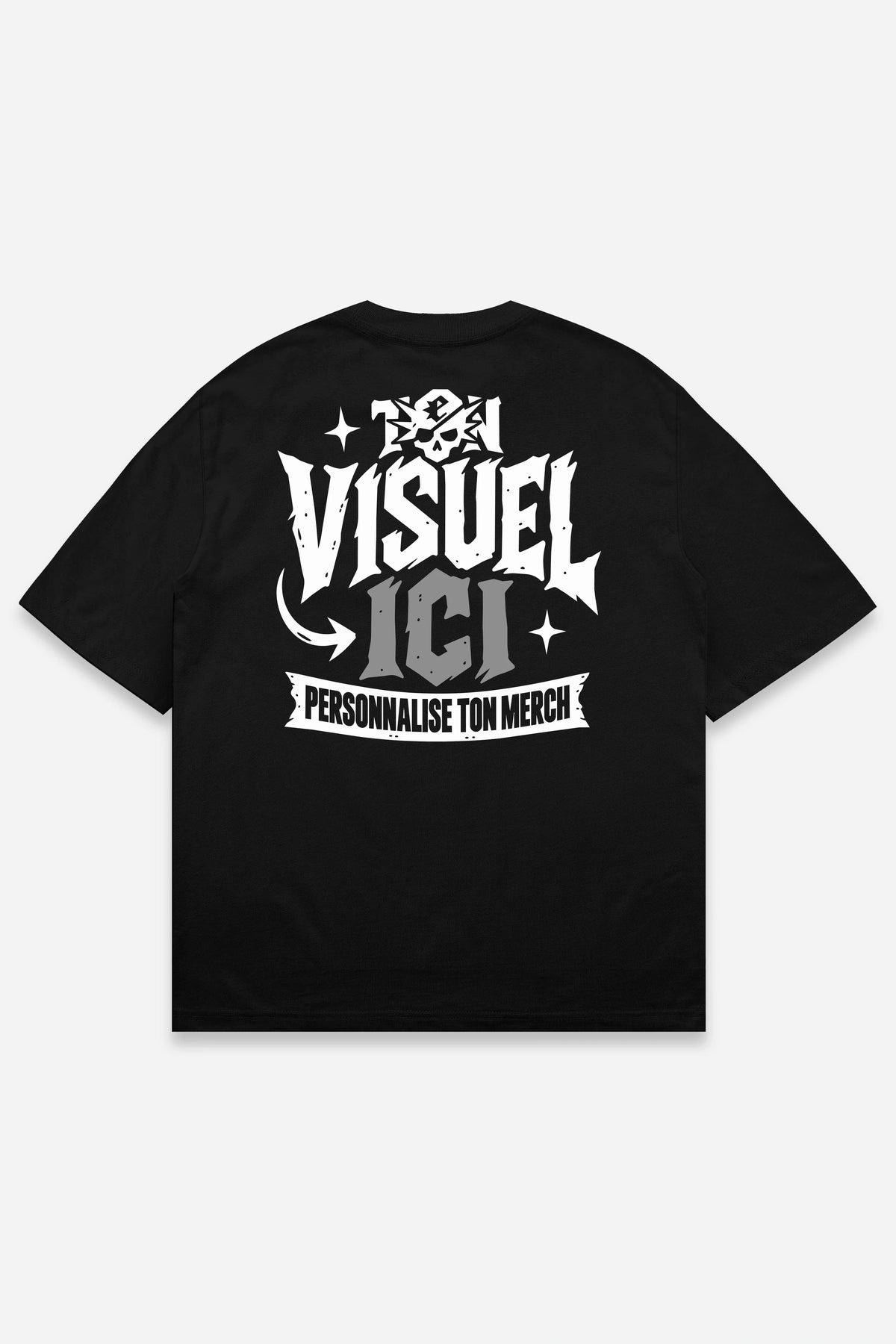 T-shirt oversize personnalisé noir, dos, exemple avec un visuel
