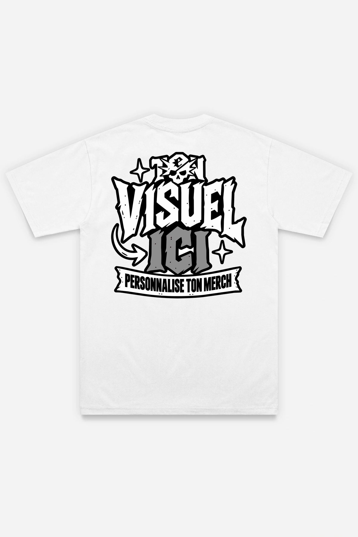 T-shirt personnalisé blanc, dos, exemple avec un visuel