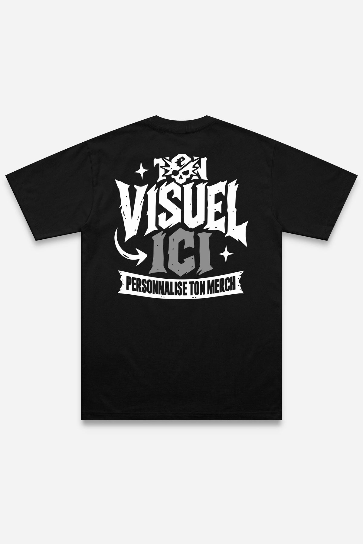 T-shirt personnalisé noir, dos, exemple avec un visuel