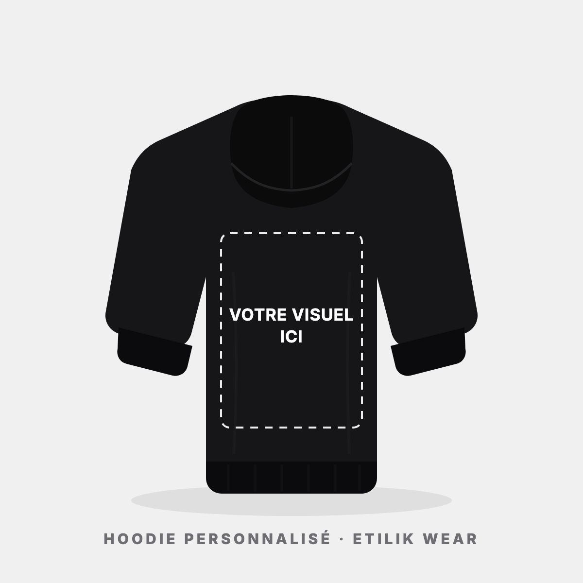 Hoodie personnalisé noir, dos : votre visuel imprimé ici, Etilik Wear