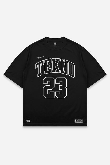 T-shirt 23 Tekno noir oversize, face : design tekno signé Scalpel, free party teuf, Etilik Wear