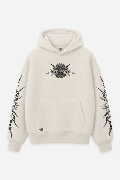 Hoodie 666 vanilla, face : logo Etilik, design free party dark, sweat à capuche Etilik Wear