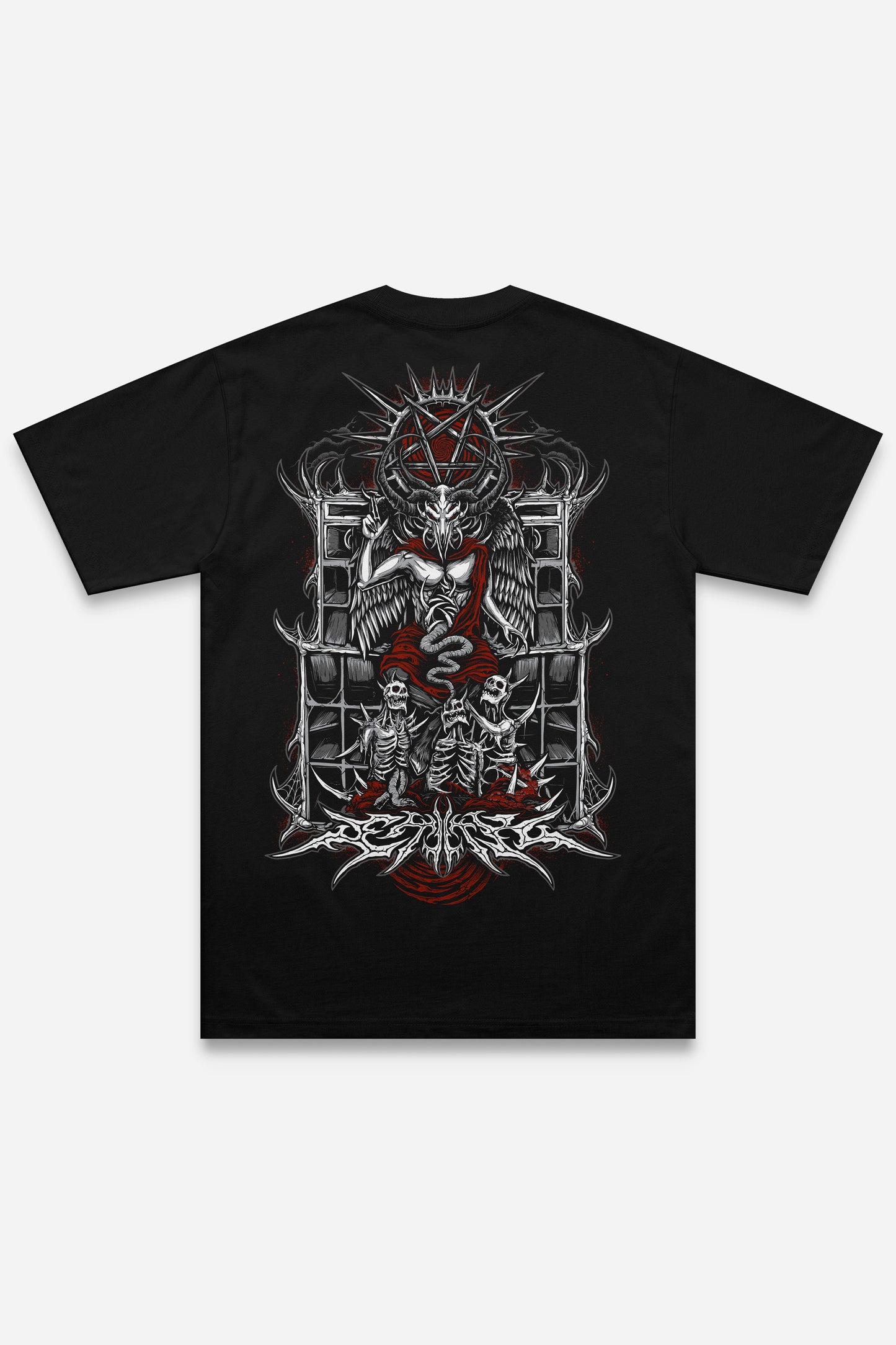 T-shirt 666 red noir régular, dos : design tattoo dark art démon occulte, free party, Etilik Wear