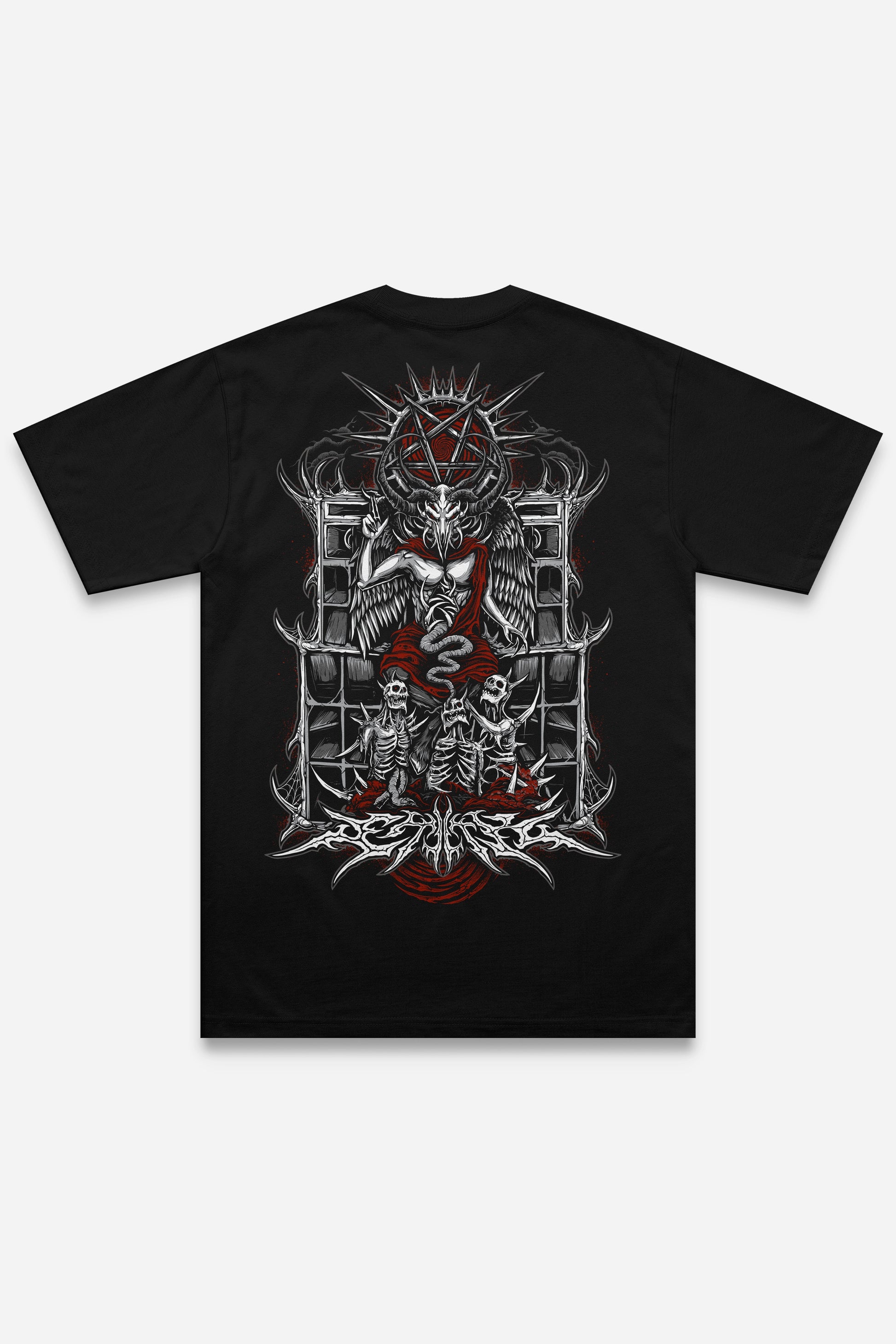 T-shirt 666 red noir régular, dos : design tattoo dark art démon occulte, free party, Etilik Wear