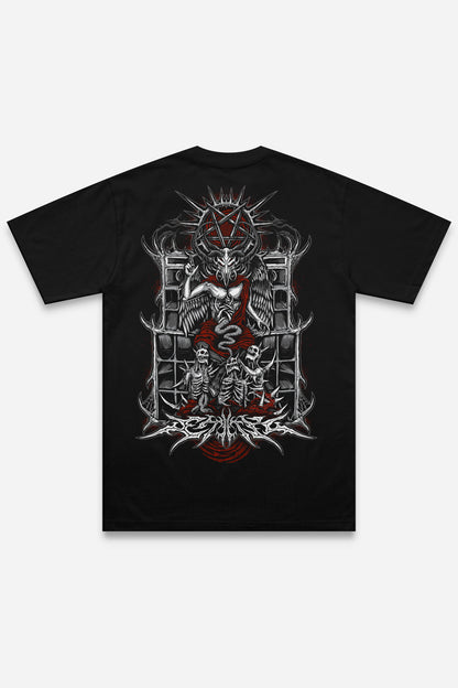 T-shirt 666 red noir régular, dos : design tattoo dark art démon occulte, free party, Etilik Wear