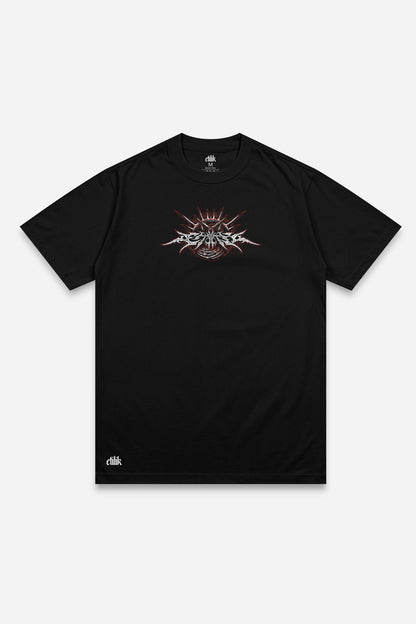 T-shirt 666 red noir régular, face : design tattoo dark art démon occulte, free party, Etilik Wear