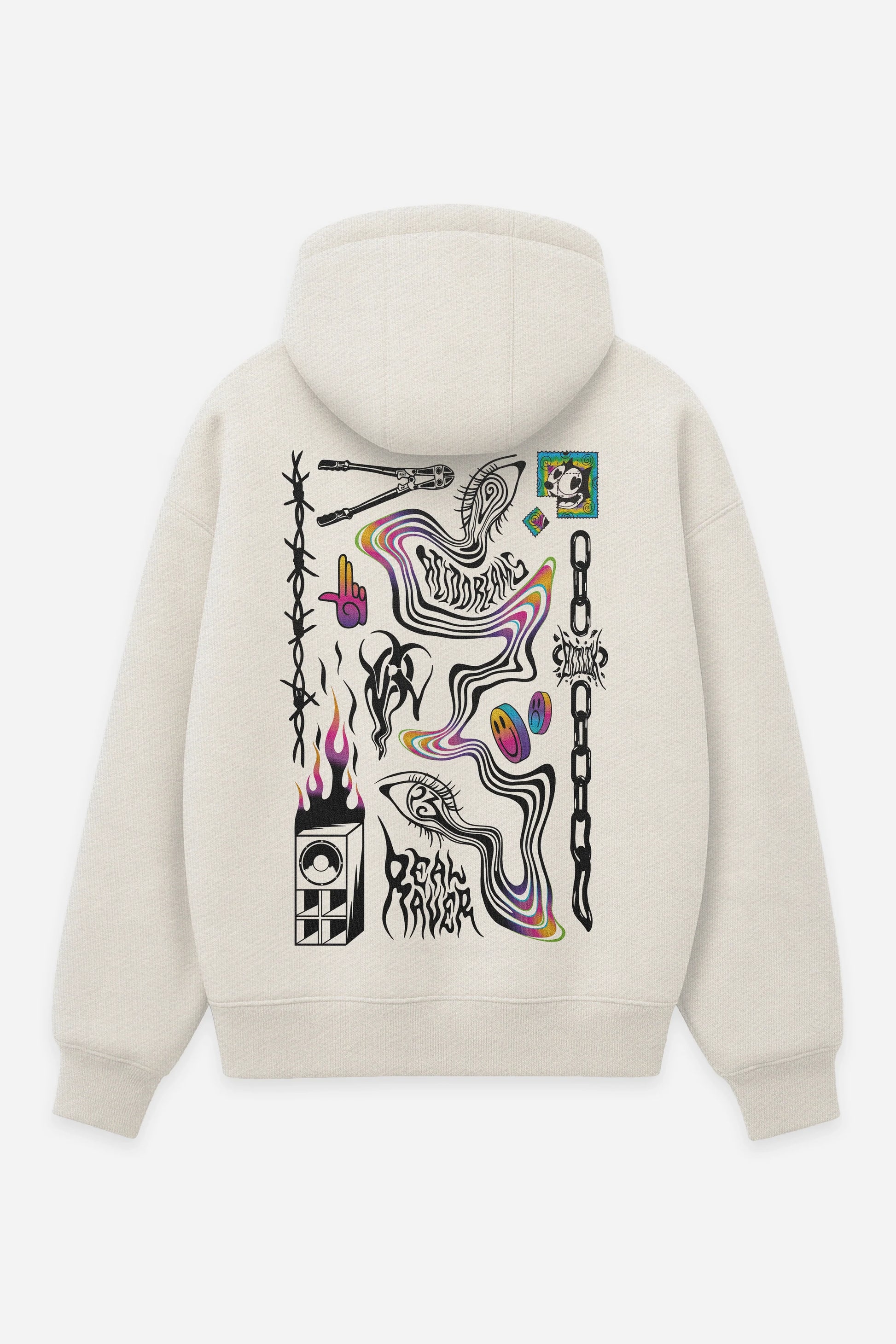 Hoodie Acid Dream vanilla, dos : design acid psychédélique, free party, sweat à capuche Etilik Wear