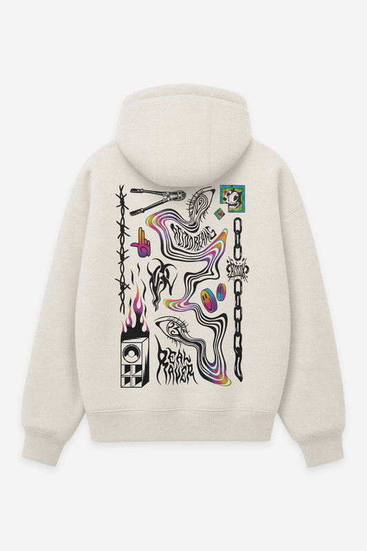 Hoodie Acid Dream vanilla, dos : design acid psychédélique, free party, sweat à capuche Etilik Wear