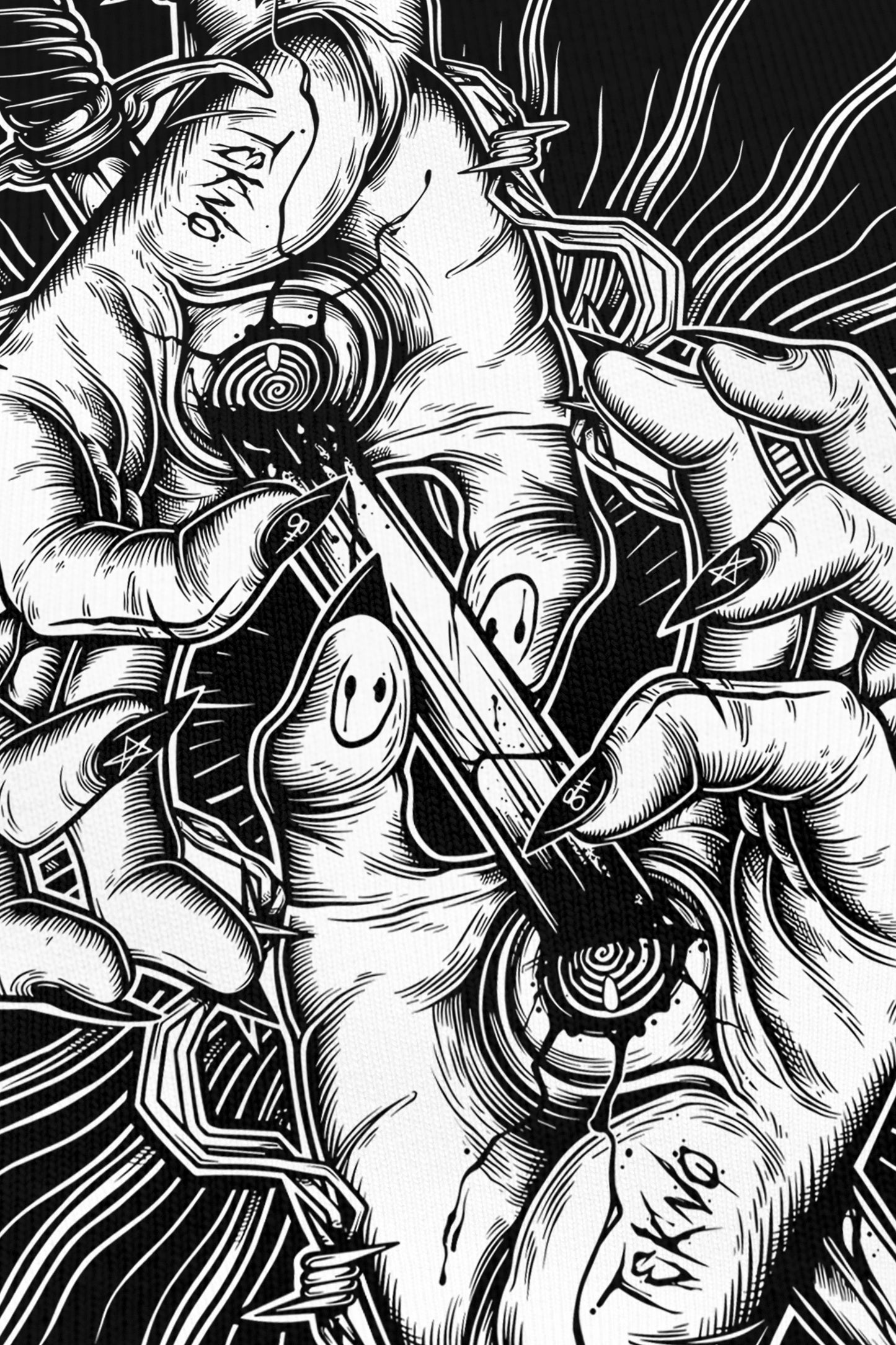 Blind $uffering noir, zoom sur l'impression du visuel, Etilik Wear