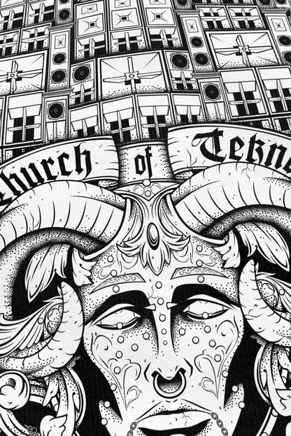 Church Of Tekno noir, zoom sur l'impression du visuel, Etilik Wear