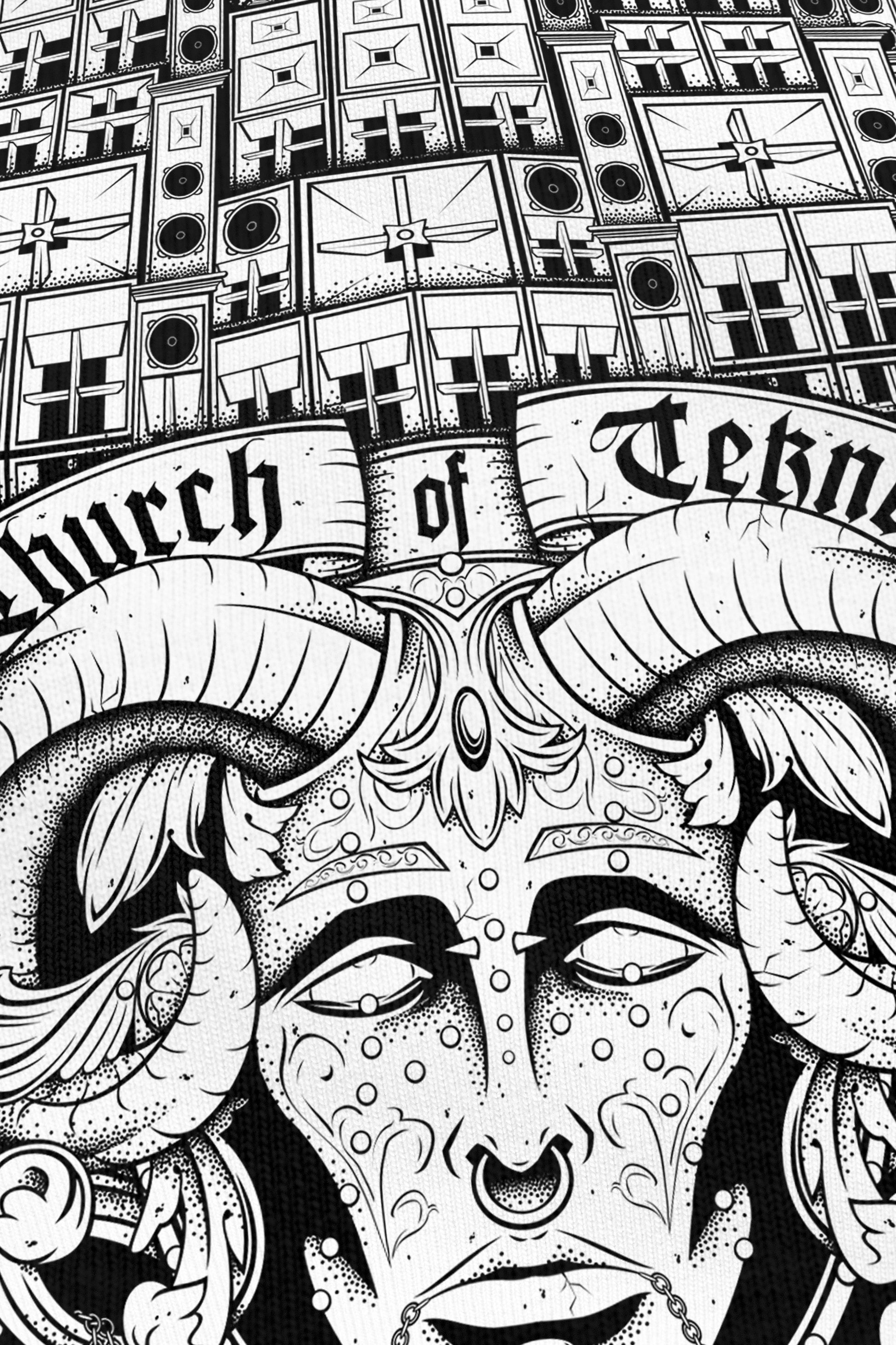 Church Of Tekno noir, zoom sur l'impression du visuel, Etilik Wear