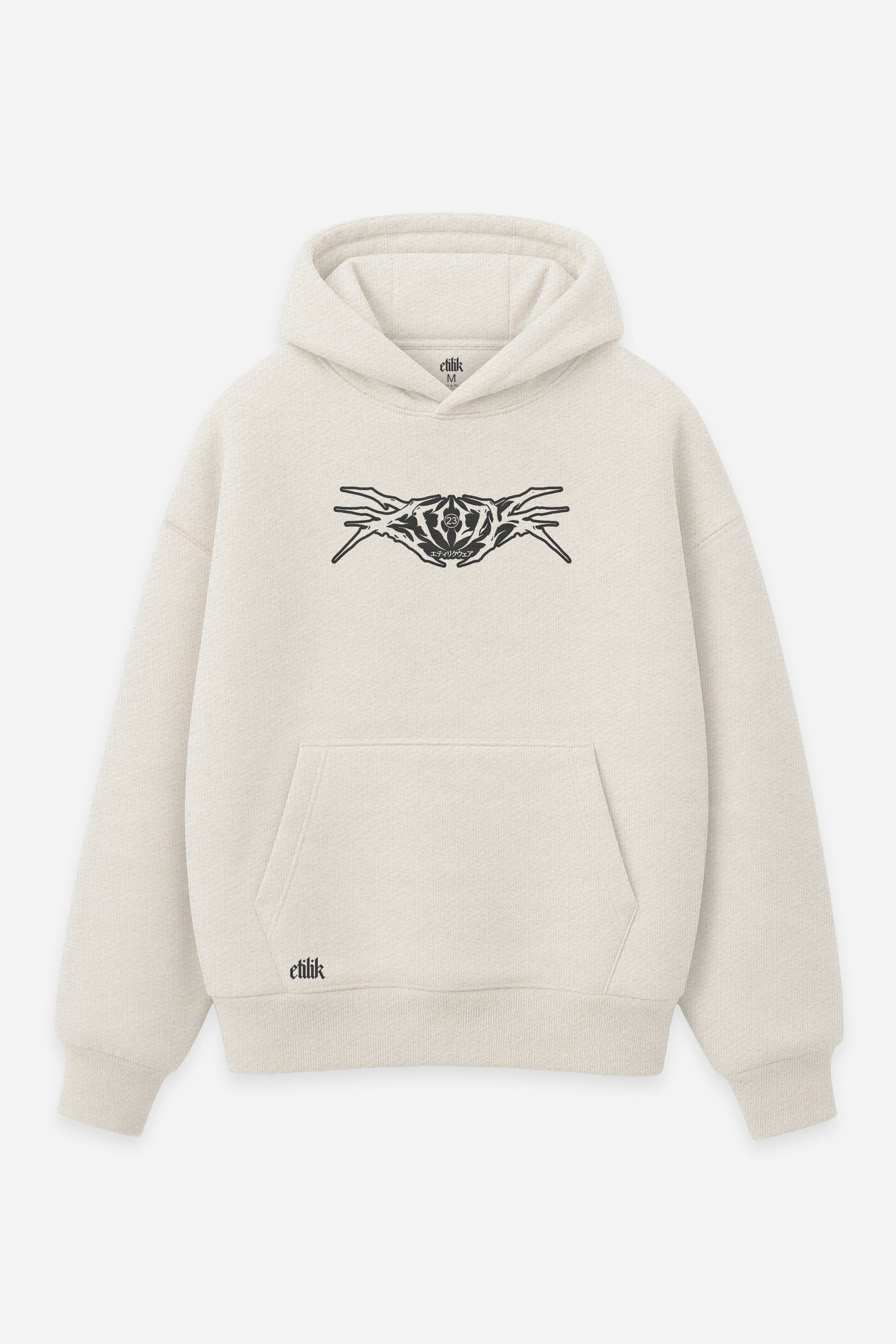 Hoodie Etilik Crew 2026 vanilla, face : logo Etilik, free party rave, sweat à capuche Etilik Wear
