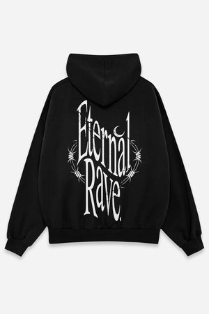 Hoodie Eternal Rave noir, dos : design free party teuf rave, sweat à capuche Etilik Wear