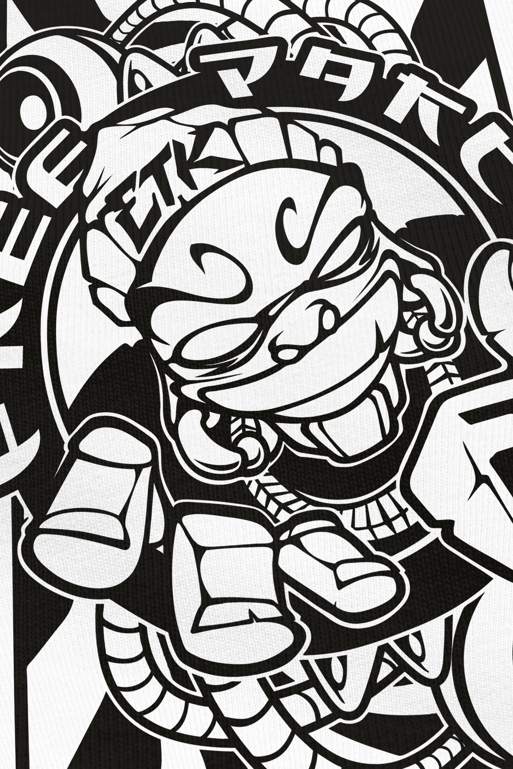 Free Party blanc, zoom sur l'impression du visuel, Etilik Wear
