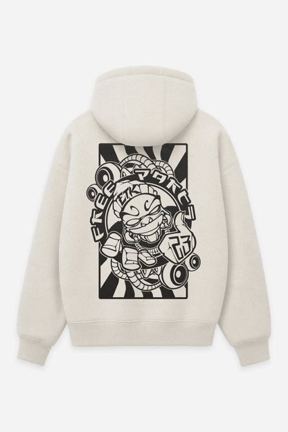 Hoodie Free Party vanilla, dos : design free party teuf rave, sweat à capuche Etilik Wear