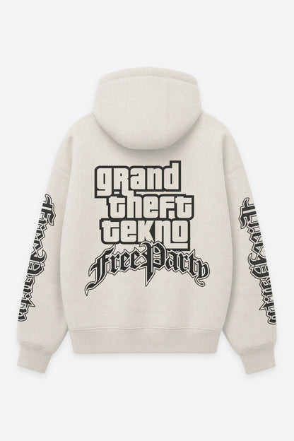 Hoodie Grand Theft Tekno vanilla, dos : bootleg GTA, pop culture, sweat à capuche Etilik Wear