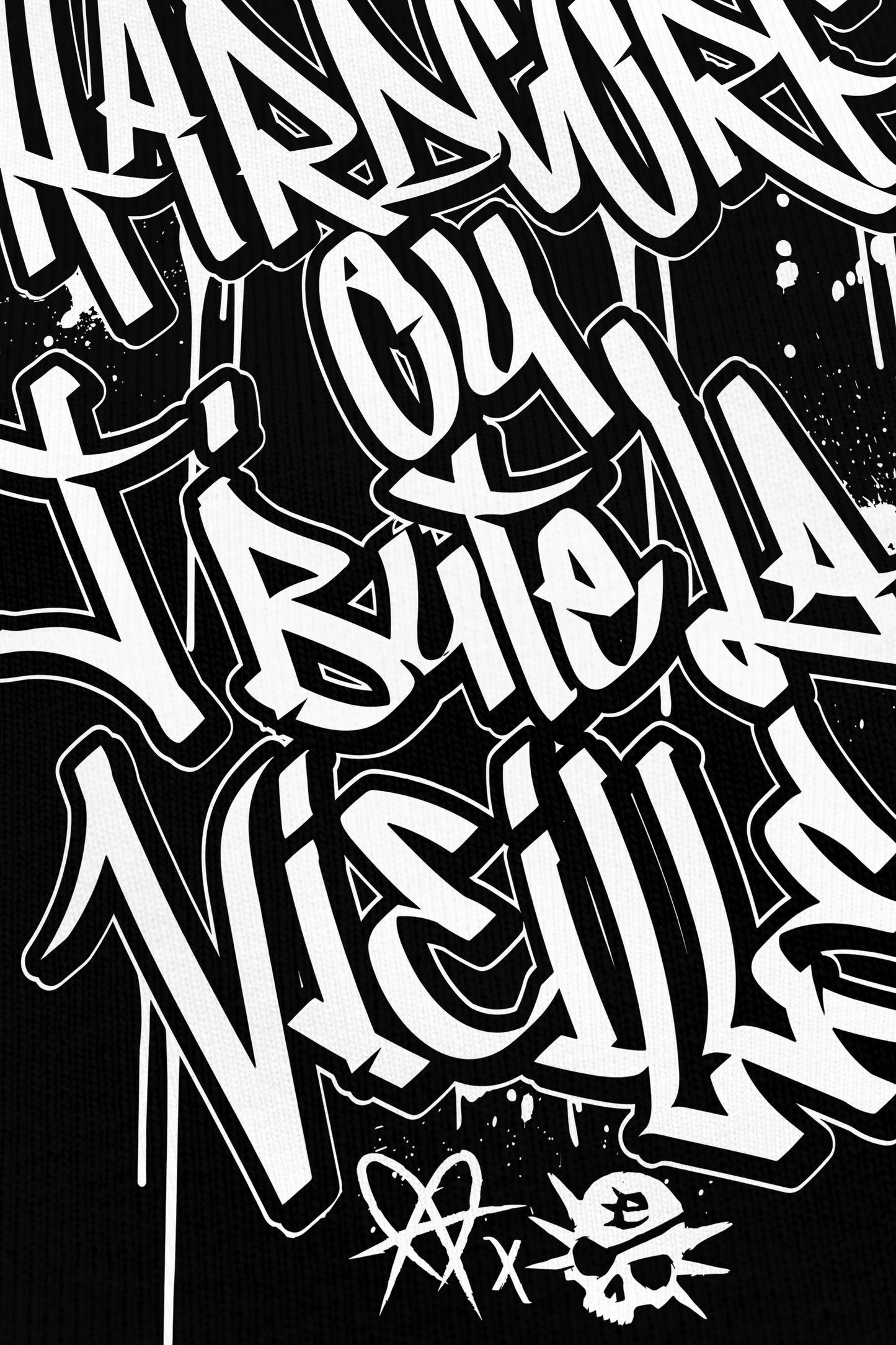 Hardcore ou j'bute la vieille noir, zoom sur l'impression du visuel, Etilik Wear