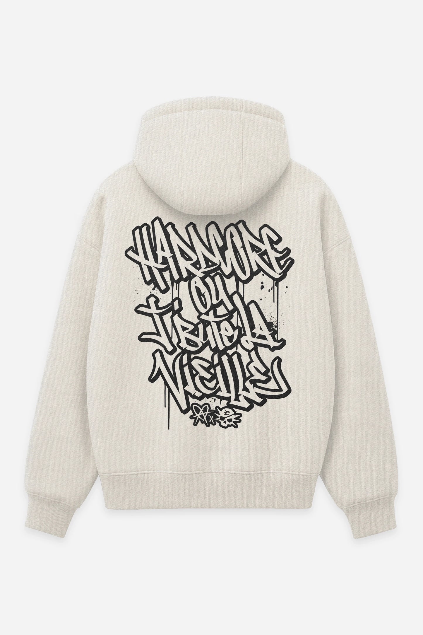 Hoodie Hardcore ou j'bute la vieille vanilla, dos : design free party hardcore teuf, sweat à capuche Etilik Wear