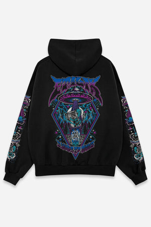 Hoodie I want to Rave noir, dos : bootleg X-Files, pop culture, sweat à capuche Etilik Wear