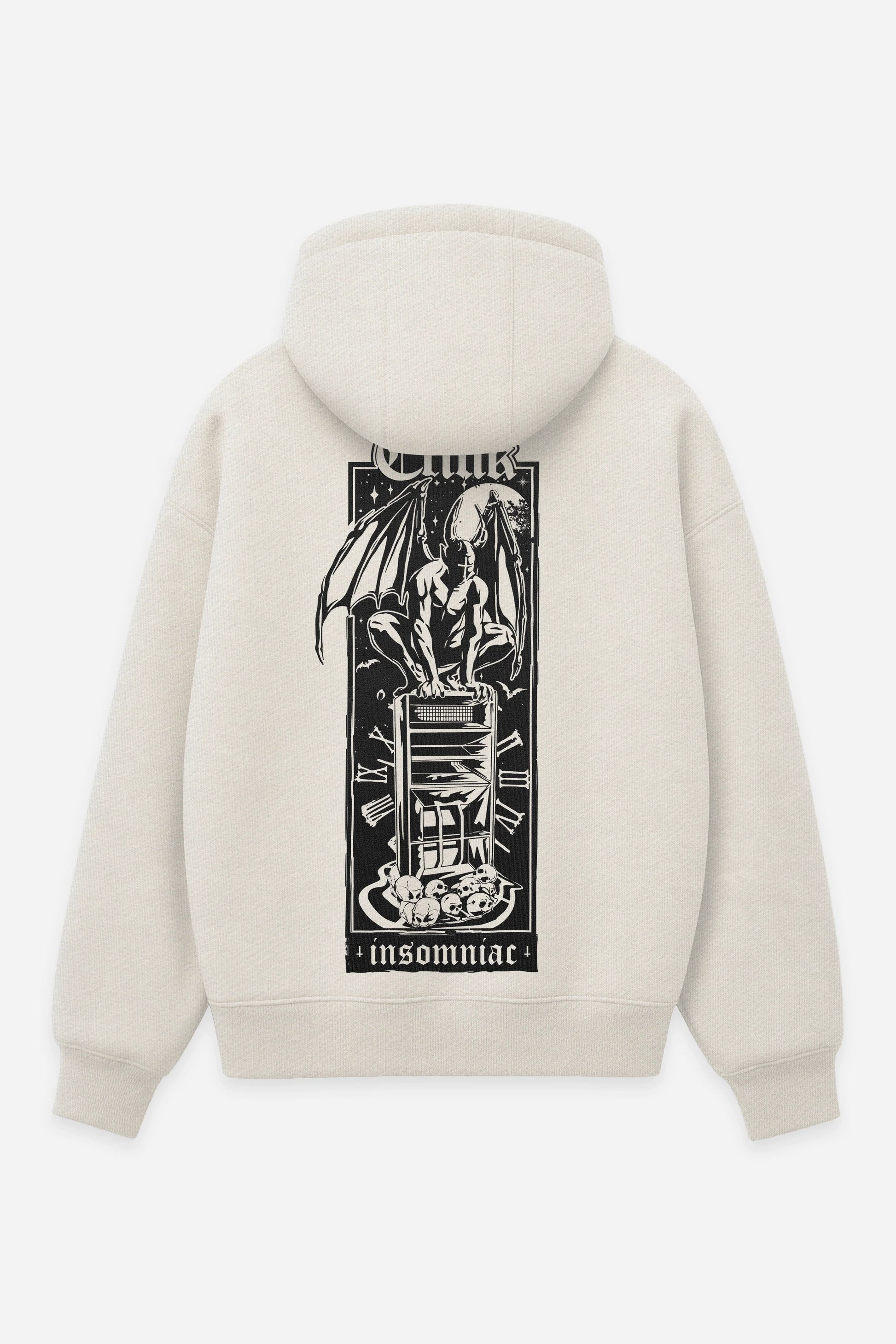 Hoodie Insomniac vanilla, dos : design free party teuf rave, sweat à capuche Etilik Wear