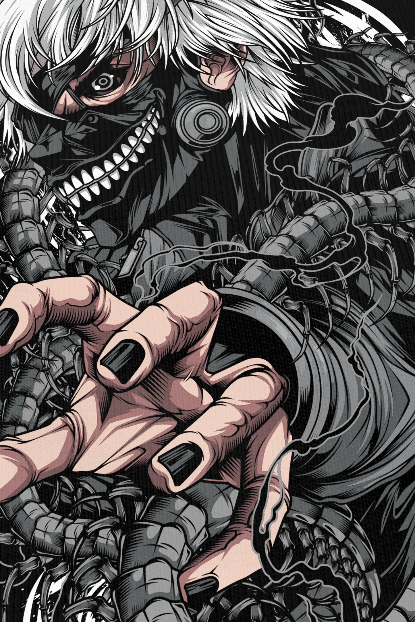 Kaneki Grey noir, zoom sur l'impression du visuel, Etilik Wear