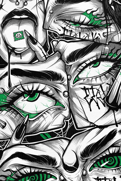 Lysergik Green noir, zoom sur l'impression du visuel, Etilik Wear