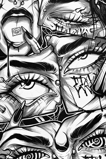 Lysergik Grey noir, zoom sur l'impression du visuel, Etilik Wear