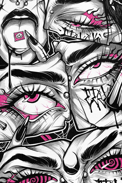 Lysergik Pink noir, zoom sur l'impression du visuel, Etilik Wear