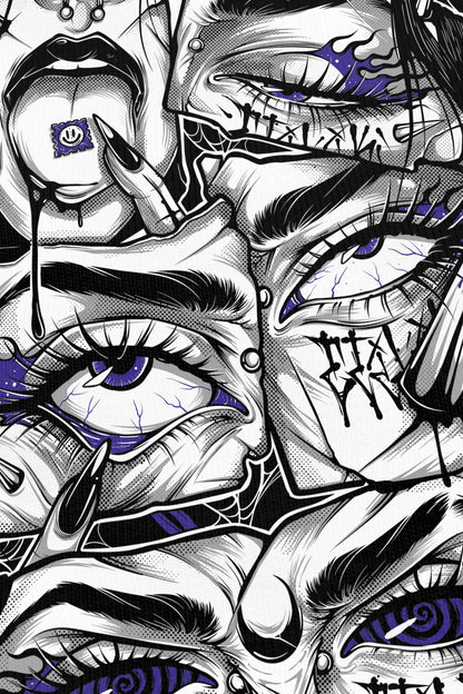 Lysergik Purple noir, zoom sur l'impression du visuel, Etilik Wear