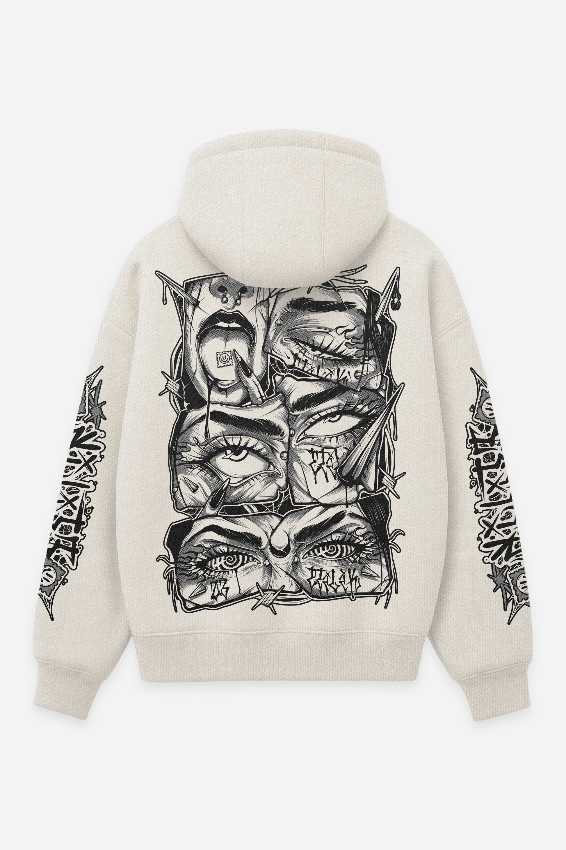 Hoodie Lysergik grey vanilla, dos : design free party acid hypnotique, sweat à capuche Etilik Wear