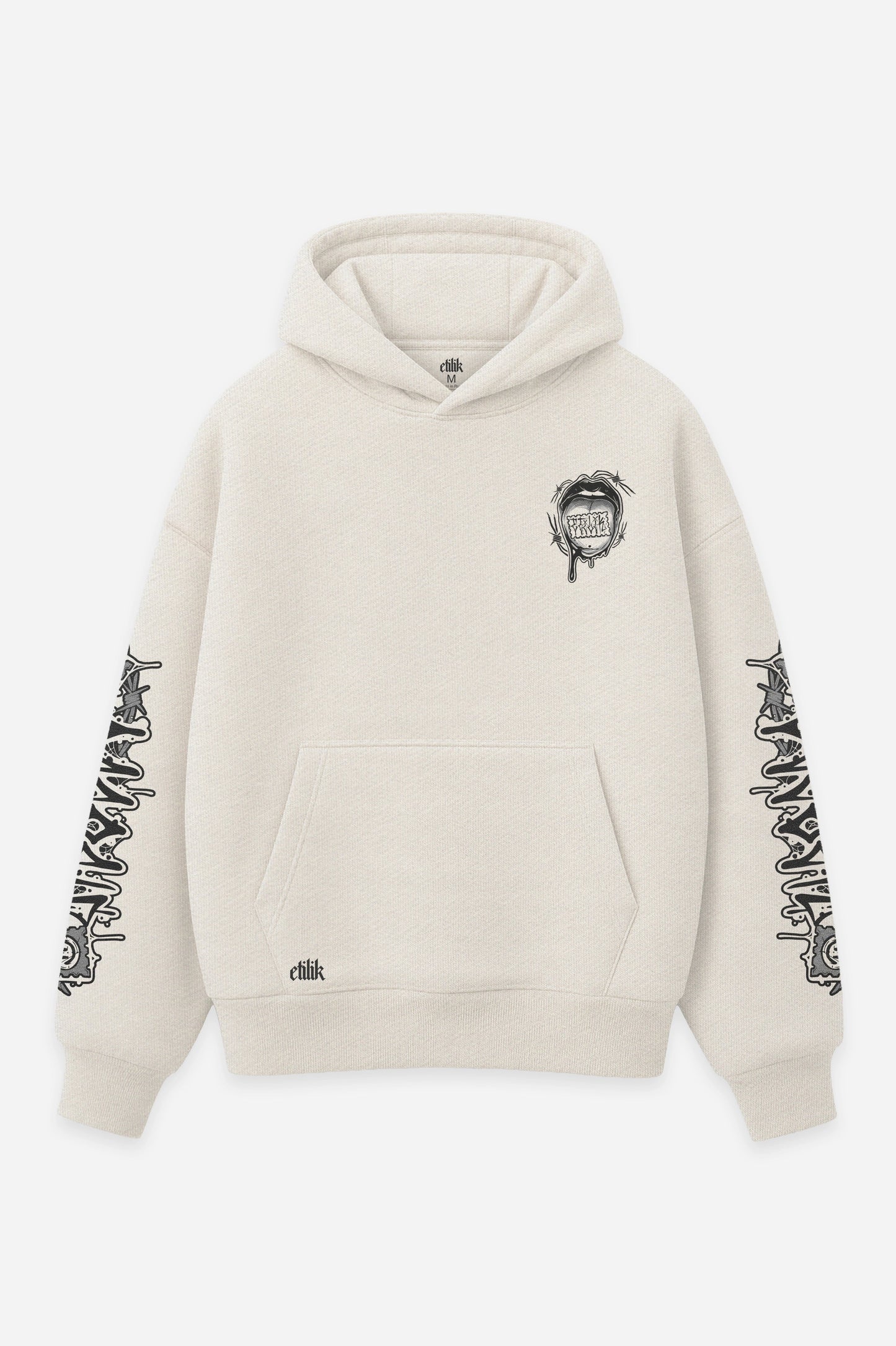 Hoodie Lysergik grey vanilla, face : logo Etilik, design free party acid, sweat à capuche Etilik Wear