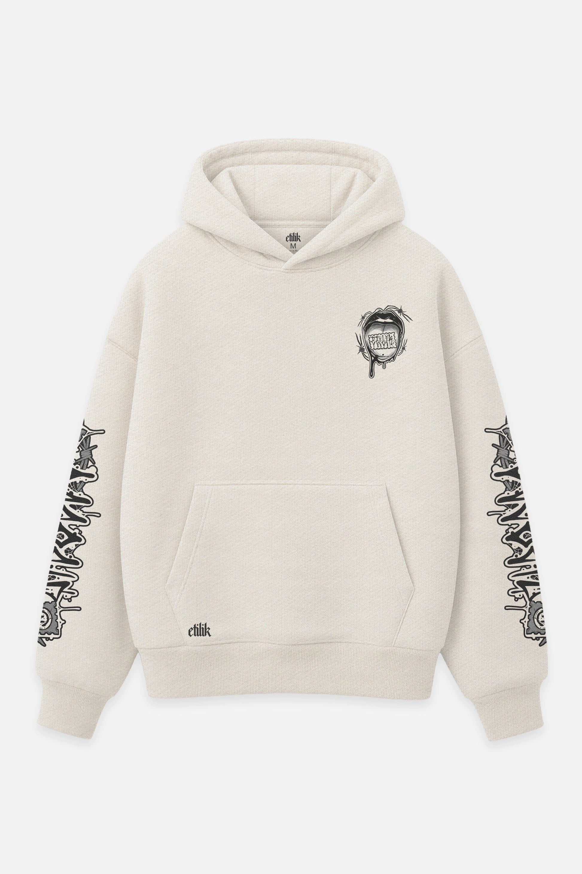 Hoodie Lysergik grey vanilla, face : logo Etilik, design free party acid, sweat à capuche Etilik Wear