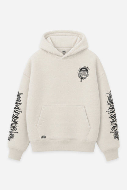 Hoodie Lysergik grey vanilla, face : logo Etilik, design free party acid, sweat à capuche Etilik Wear
